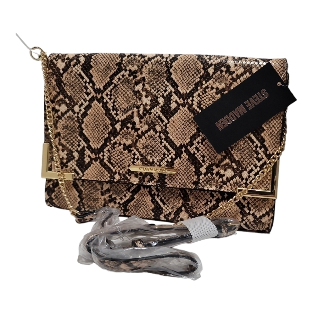 NWT Steve Madden Snake Print Envelope Clutch Removable Crossbody Chain Strap